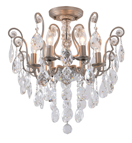 Pewter Frame Chandelier with Clear Hanging Crystals and Glass Accents