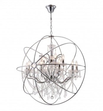 Chrome/Black Cage Chandelier with Clear Hanging Crystals
