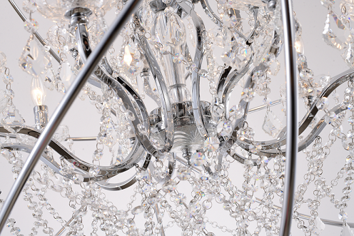 Chrome/Black Cage Chandelier with Clear Hanging Crystals