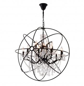 Chrome/Black Cage Chandelier with Clear Hanging Crystals