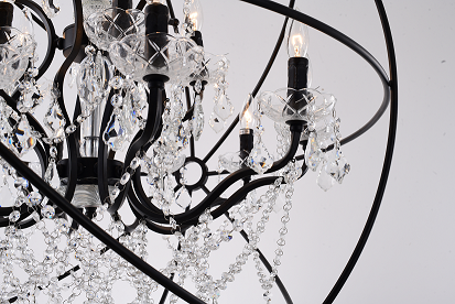 Chrome/Black Cage Chandelier with Clear Hanging Crystals