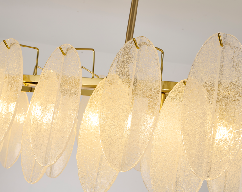 Brass Rectangular Chandelier with Frosted Glass Shades