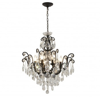 Matte Black Chandelier with Clear Hanging Crystals & Glass Accents