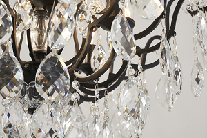Matte Black Chandelier with Clear Hanging Crystals & Glass Accents