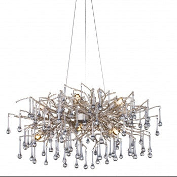 Silver Branch Chandelier with Smoke Glass Drops