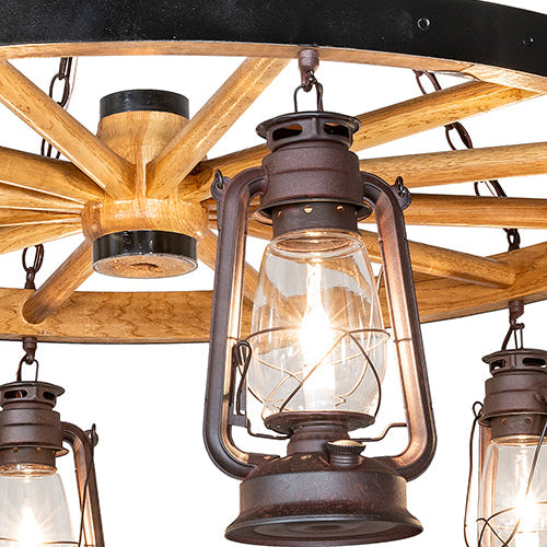 Miners Lantern Wagon Wheel 6 Light Chandelier