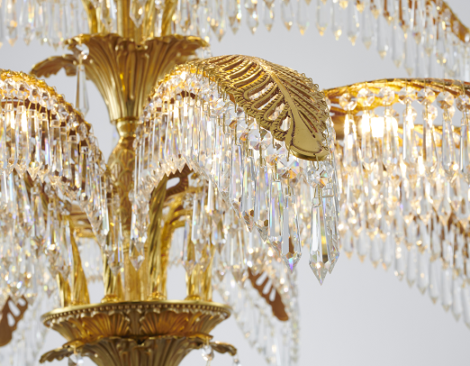 Three-Tier Solid Copper Palm Tree Chandelier with Prism Crystals