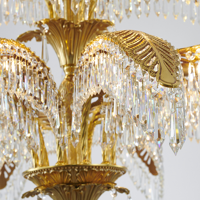 Three-Tier Solid Copper Palm Tree Chandelier with Prism Crystals