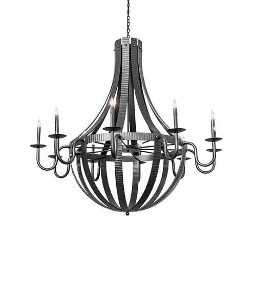 54" Wide Barrel Stave Metallo 10 Light Chandelier