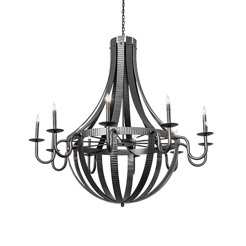 54" Wide Barrel Stave Metallo 10 Light Chandelier