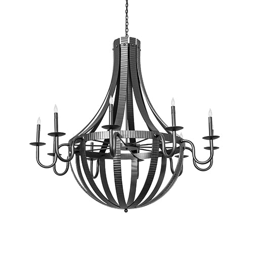 54" Wide Barrel Stave Metallo 10 Light Chandelier