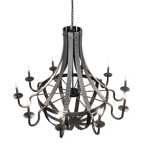 54" Wide Barrel Stave Metallo 10 Light Chandelier