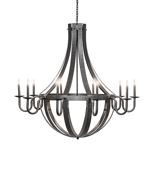 54" Wide Barrel Stave Metallo 10 Light Chandelier