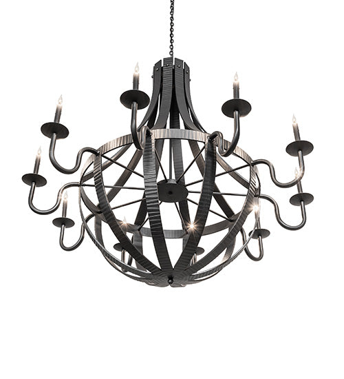 54" Wide Barrel Stave Metallo 10 Light Chandelier