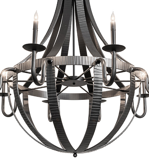 54" Wide Barrel Stave Metallo 10 Light Chandelier
