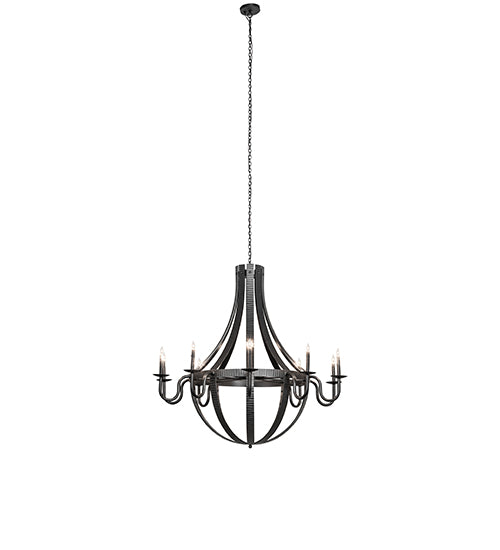 54" Wide Barrel Stave Metallo 10 Light Chandelier