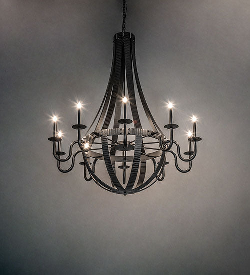 48" Wide Barrel Stave Metallo 10 Light Chandelier