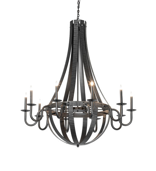 48" Wide Barrel Stave Metallo 10 Light Chandelier