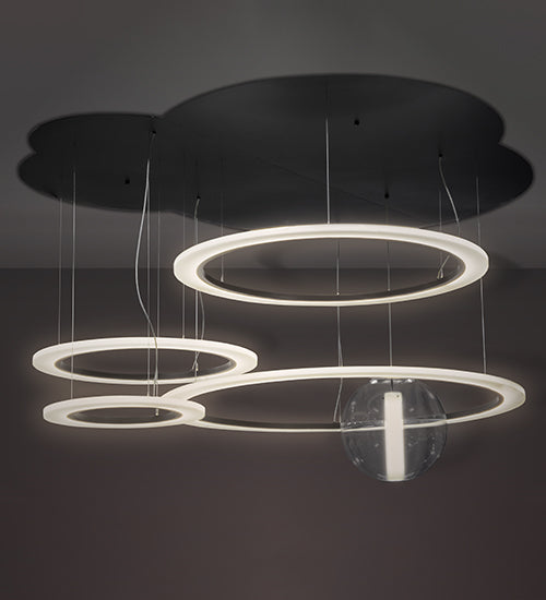 84" Wide Anillo Uno Bola 4 Ring LED Cascading Pendant by Meyda Lighting