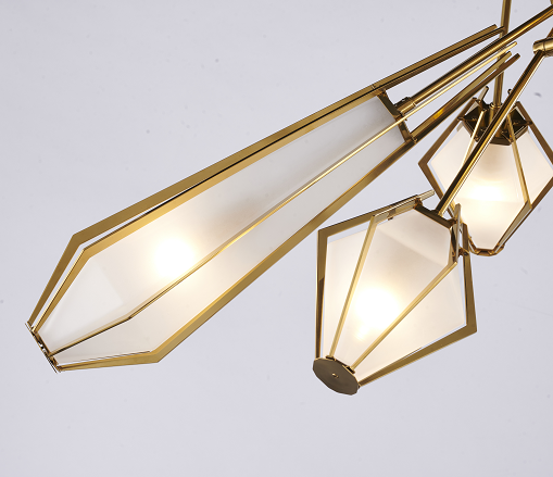 Gold Metal Chandelier with White Frosted Shades
