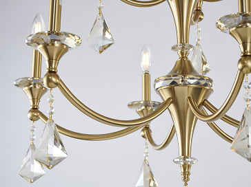 Two-Tier Satin Brass Frame with Champagne Hanging Crystals Accents