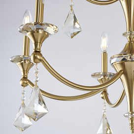 Two-Tier Satin Brass Frame with Champagne Hanging Crystals Accents