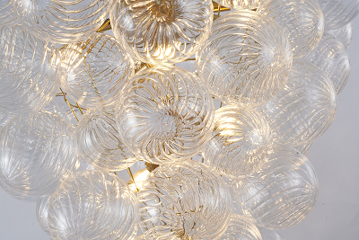 Brass Frame Chandelier featuring Clear Swirl Glass Shades