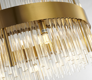 Gold Halo Frame Chandelier with Clear Glass Rods
