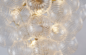 Brass Frame Chandelier with Clear Swirl Glass Shades