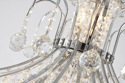 Chrome Frame Waterfall Chandelier with Clear Hanging Crystals