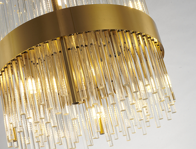 Gold Halo Frame Chandelier with Clear Glass Rods