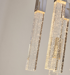 Chrome Flushed Frame Chandelier with Hanging Clear Block Bubble Crystals
