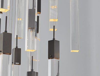 Flushed Black Gun Metal Frame Chandelier with Hanging Clear Block Pendant Crystals