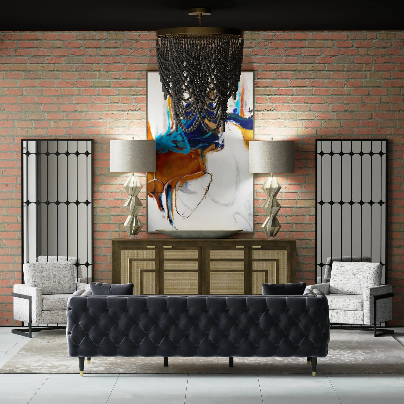 Pembroke Chandelier | Black Wood Beads with Brass Finished Metal