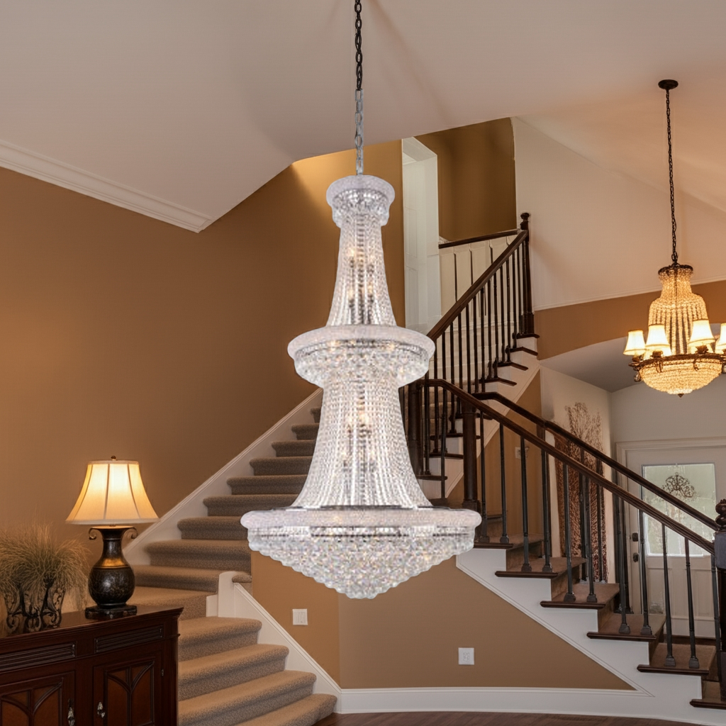 3 Tier Clear Crystal Chandelier with Crystal Balls & Beaded Border Frames