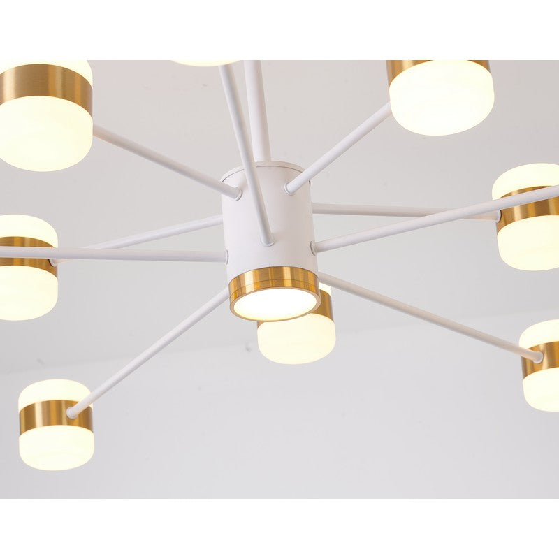 White Framed LED Chandelier with Gold Accents