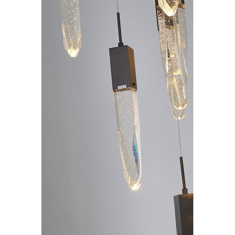 Flushed Matte Black Frame Chandelier with Hanging Clear Bubble Block Crystals