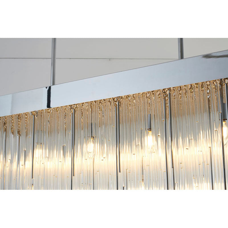 Satin Brass Rectangular Chandelier With Clear Hanging Looped Glass