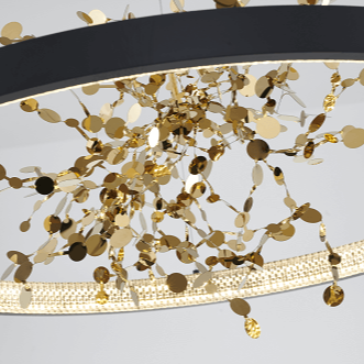 Sand Black & Gold LED Chandelier with Confetti Interior