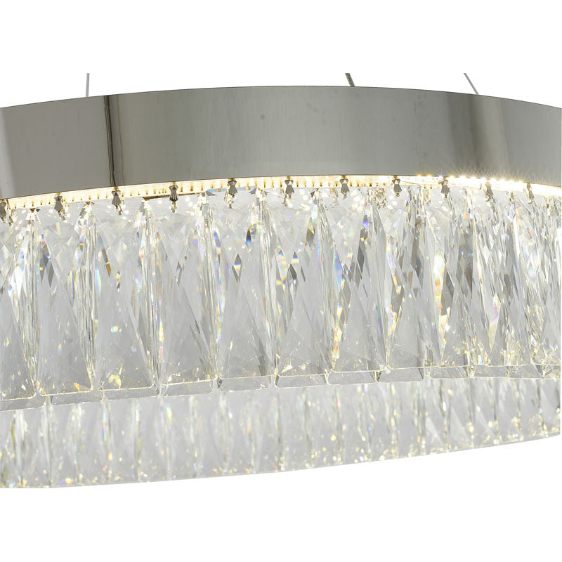 Round Chrome LED Chandelier With Clear Hanging Crystals