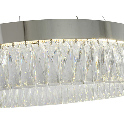 Round Chrome LED Chandelier With Clear Hanging Crystals