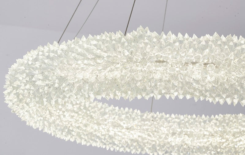 Brass Chandelier With A Spiky Clear Crystal Halo