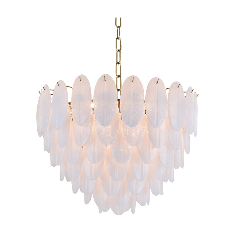 Seven Tier Brass Chandelier With Frosted Hanging Petal Glass