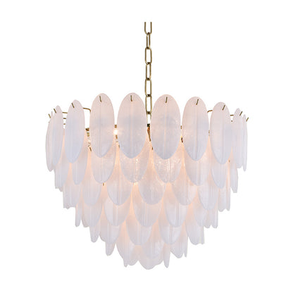 Seven Tier Brass Chandelier With Frosted Hanging Petal Glass