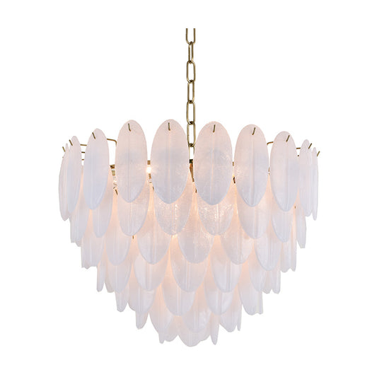 Seven Tier Brass Chandelier With Frosted Hanging Petal Glass