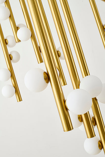 Satin Brass Chandelier With White Glass Ball Shades