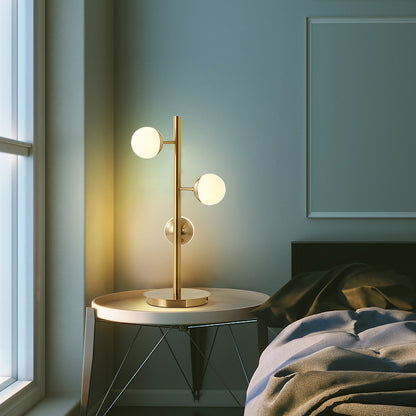Brass Table Lamp With White Glass Shades