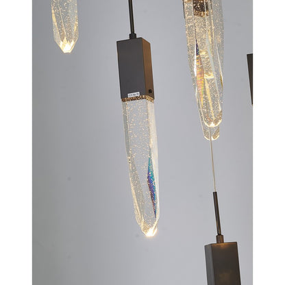 Flushed Matte Black Frame Chandelier with Hanging Clear Bubble Block Crystals