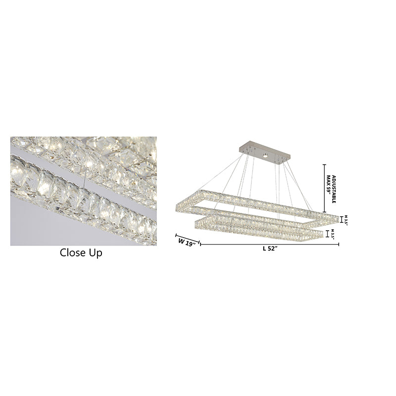 Two Tier Rectangular Clear Crystal Chandelier