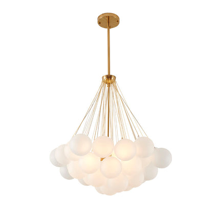 Gold Plated Frame Chandelier featuring White Frosted Glass Hanging Shades
